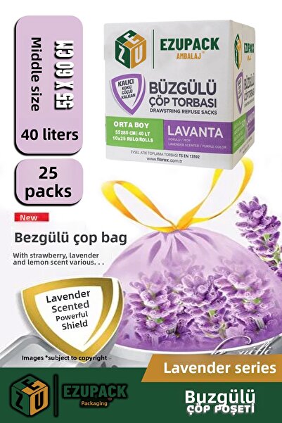 Ezupack 40 لتر (25 عبوة) مجموعة أدفانتج حقيبة قمامة متوسطة الحجم معطرة باللاف...