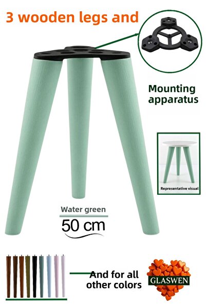 GLASWEN 3 bucăți picioare din lemn 50 cm verde apă cu șuruburi M8 accesorii d...