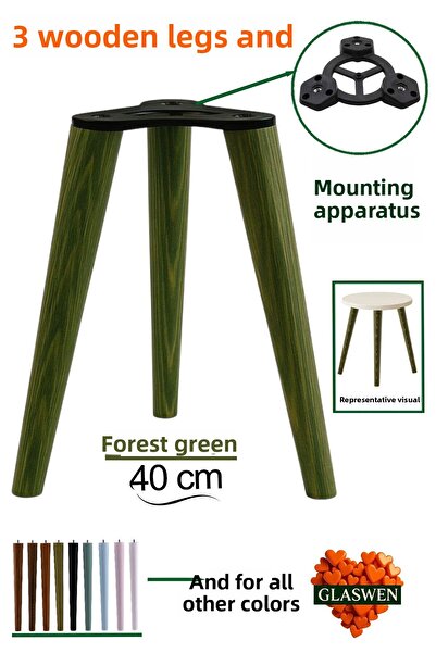 GLASWEN 3 bucăți picioare din lemn 40 cm verde pădure cu șuruburi M8 accesori...