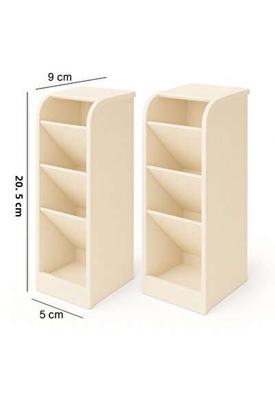 VİALEX Mellow 4 Compartment Multi-Purpose Desk Organizer Pen Holder -Jewelry- Makeup-Office Organizer-Beige