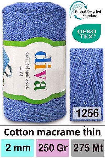 Diva İplik Diva Cotton Macrame Subțire 1256 Albastru