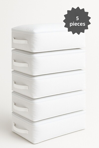 YELLOW STARY HOME DECOR (5 قطع) وسادة سرير أريكة بيضاء ووسادة تخزين لسرير التخزين - منظم أسفل السرير 65x45x22 سم