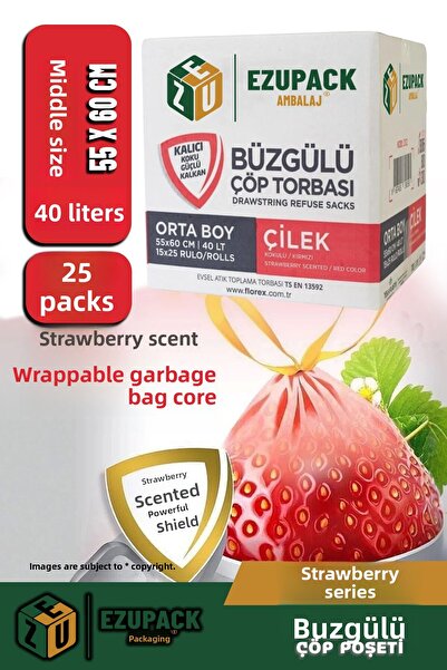Ezupack 40 لتر (25 عبوة) مجموعة أدفانتج حجم متوسط ​​كيس قمامة معطر بالفراولة ...