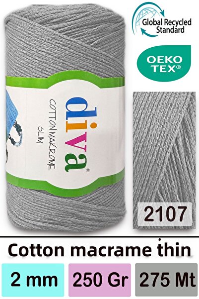 Diva İplik ديفا قطن مكرامية 2107 - تصميم نحيف باللون الرمادي الفاتح