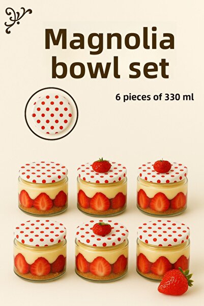 ZenGlow Set of 6 Magnolia Cups White Polka Dot Covered Glass Magnolia Pudding Dessert Cup Set 330 Cc
