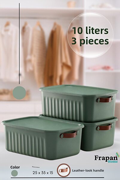 Frapan Home 3 Pieces 10 Lt Multi-Purpose Organizer Box with Lid Inside Cabinet Bathroom Kitchen Organizer
