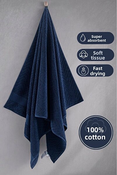 Karna Home Cotton Single Towel Jacquard Carnation Premium Zander 50X90 cm - Navy Blue
