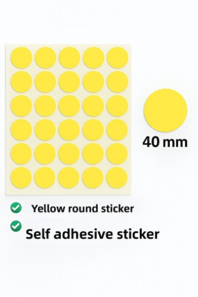 Kalite Barkod ملصق دائري 40 ملم لون أصفر 300 ملصق - باركود عالي الجودة