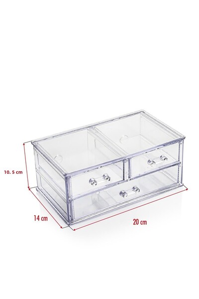 EWs Transparent Acrylic 3 Compartment Drawer Pen Holder