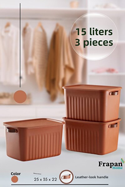 Frapan Home 3 Pieces 15 Lt Multi-Purpose Organizer Box with Lid Inside Cabinet Bathroom Kitchen Organizer