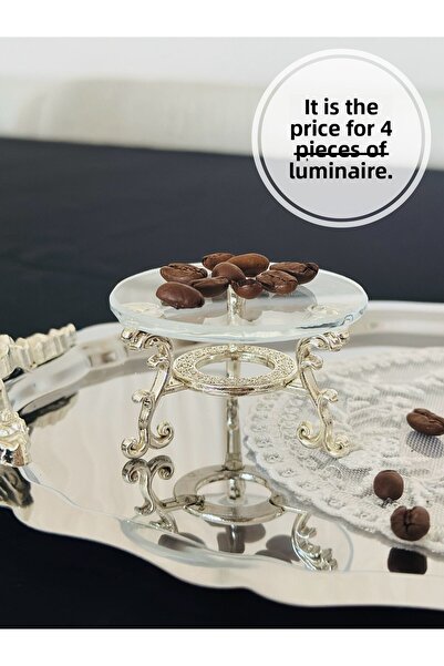 Melinda 4 Pieces of Tea and Coffee Side Turkish Delight Bowl, Macaron Holder, Sugar Bowl Special Glass Presentation Bowl Silver (6X6Cm)