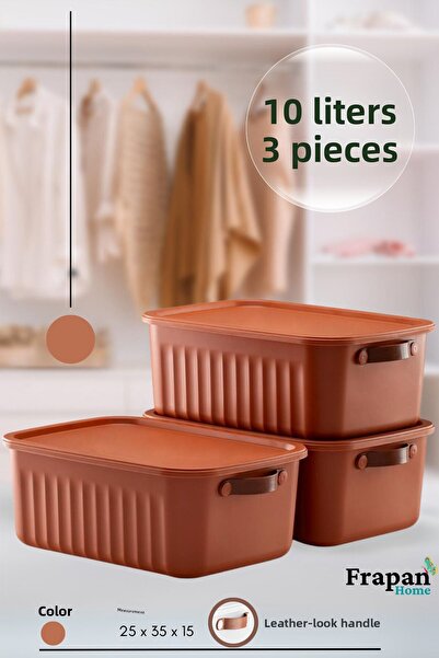 Frapan Home 3 Pieces 10 Lt Multi-Purpose Organizer Box with Lid Inside Cabinet Bathroom Kitchen Organizer