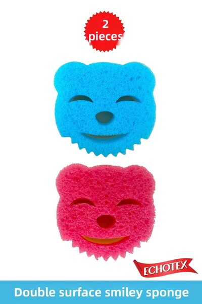 ECHOTEX 2 Pieces Smiley Face Dishwashing Sponge Anti-Scratch Multifunctional ...