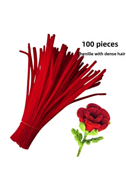 Generic Brand 100 Pieces of Red Chenille, Feathered Wire Suitable for Flower ...