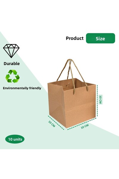 roco paper Крафт картонена торбичка за паста, пакет от 10 броя - квадратна основа, с гънки, с връзки за носене, 10x10x10 C