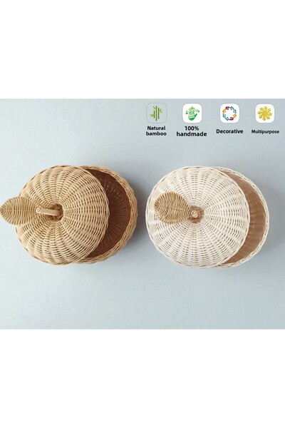 Felis Arte Natural Bamboo Hand-Woven Double Apple Set, Rattan Apple (Large Size), with Cover, Handmade, Nordic