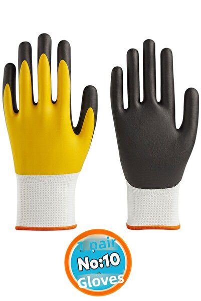 NZB قفازات البناء لسلامة العمل مزدوجة النتريل (أصفر-أسود) رقم: 10 لتر مقاس بو...