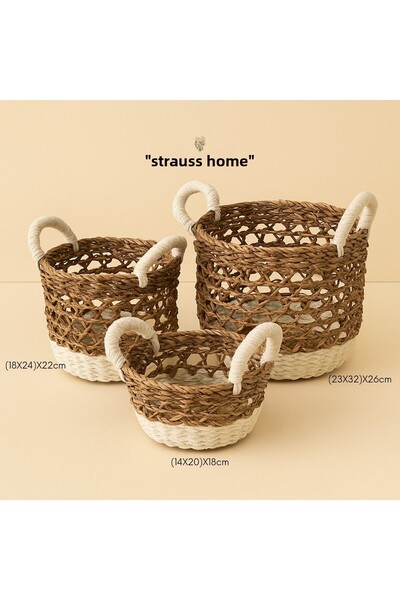Strauss Home Natural Wicker Handmade Basket Set – Set of 3 Decorative Baskets - Pure Nature Collection