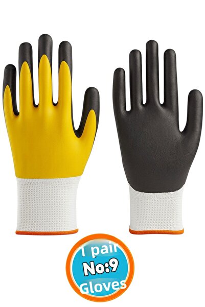NZB Work Safety Construction Gloves (Yellow-Black) No:9 L Size Double Nitrile...