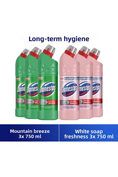 Domestos Săpun alb Bleach Prospețime 750 ml x3 + Înălbitor Mountain Breeze 75...