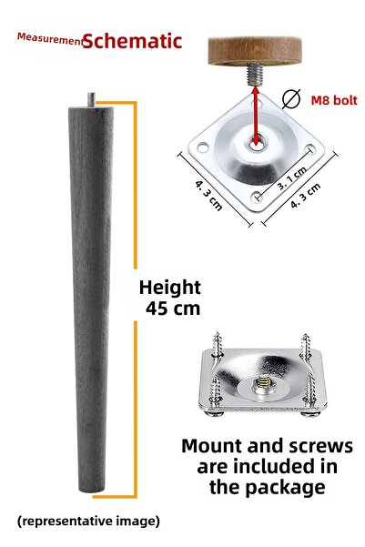 GLASWEN 4 bucăți picioare din lemn 45 cm albastru deschis șuruburi M8 accesorii de conectare mobilă scaun măsuță de cafea picior de susținere pentru masă
