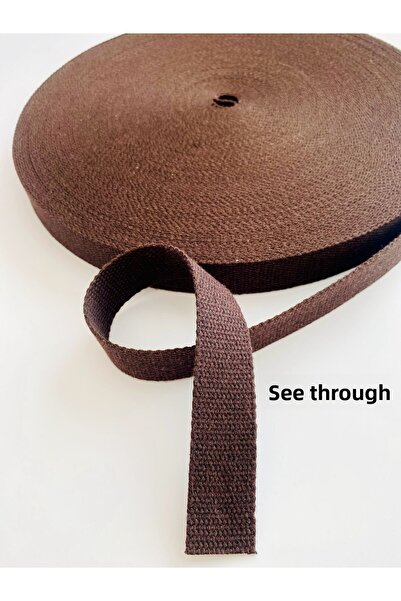 seyranat شريط بني مرير اللون 100% قطن، نسيج ضيق 3 سم، 3 أمتار، حزام حقيبة