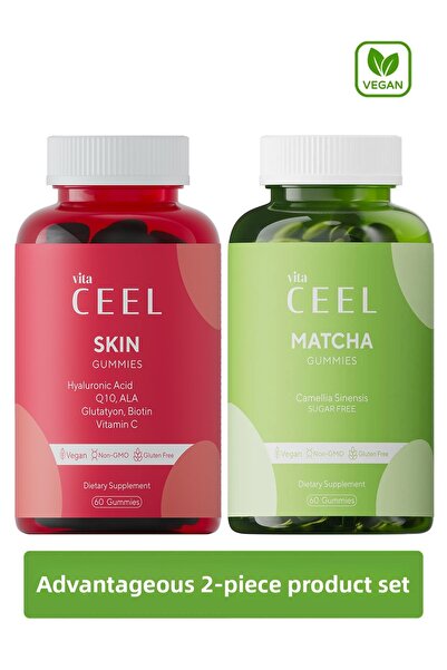 VitaCeel 2 Pack Skin and Matcha Vegan Gummy Chewable Vitamin