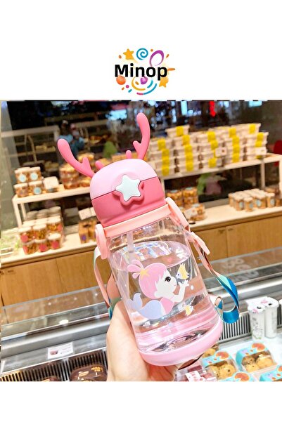 Minopi 600 ml Polykarbon Deer Flask with Straw and Automatic Lid 20 cm Length