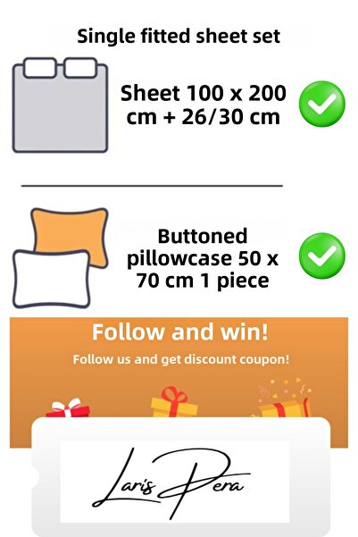 Larispera Single Fitted Sheet Set Cotton Yarn Dyed 100X200Cm Buttoned Pillowcase (50X70Cm1Piece)