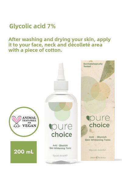 Pure Choice Anti-Blemish Skin Whitening Tonic 200ml Glycolic Acid 7%)