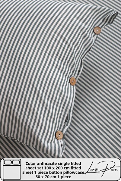 Larispera Single Fitted Sheet Set Cotton Yarn Dyed 100X200Cm Buttoned Pillowc...
