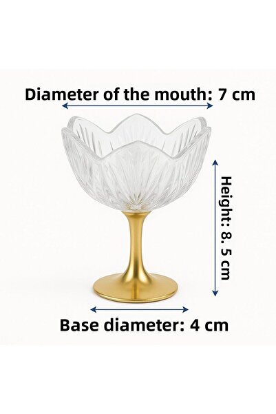 FAIR HOME Gold Lotus Flower Coffee Side Glass Turkish Delight Set with Long Metal Legs – 6 Pieces