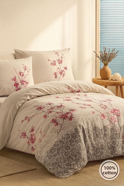 Evimcim 100% Cotton Ranforce Single Floral Patterned Duvet Cover Set (Gift Boxed)