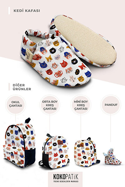 Kokopatik ,Non-Slip Sole,Organic Cotton Home Nursery Booties,Cat Head Patterned Booties