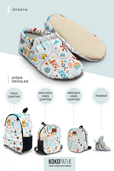 Kokopatik ,Non-Slip Sole,Organic Cotton Home Nursery Booties,Utopia Patterned Booties
