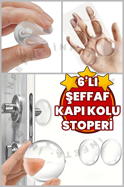 Genel Markalar 6 Adet Şeffaf Yapışkanlı Kapı Kolu Stoperi Tamponu Duvar Arkası Stopu Durdurucu