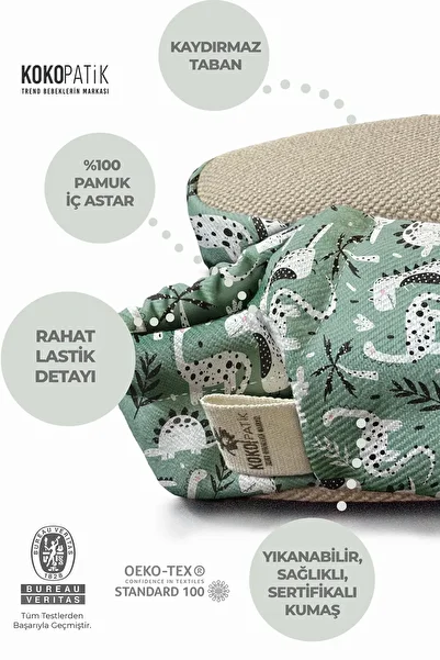 Kokopatik ,Non-Slip Sole,Organic Cotton Home Nursery Booties Green Dino Organic Cotton Nursery-Home Booties