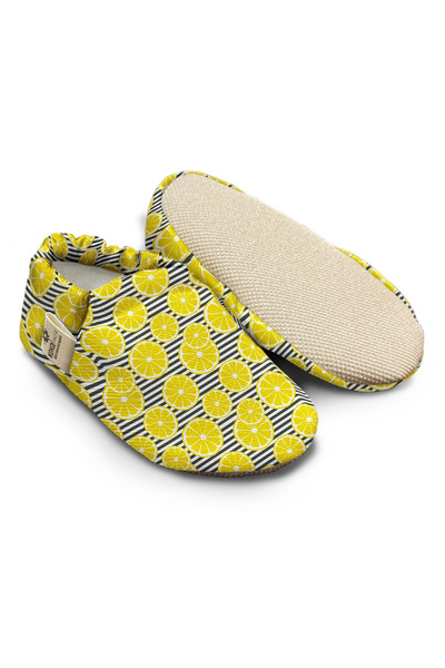 Kokopatik ,Non-Slip Sole,Organic Cotton Home Nursery Booties,Lemon Patterned Booties