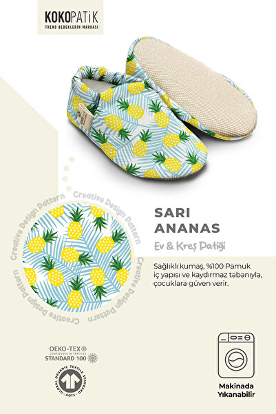 Kokopatik ,Non-Slip Sole,Organic Cotton Home Nursery Booties Yellow Pineapple Organic Cotton Nursery-Home Booties