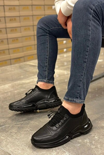 Kropp Hakiki Deri Tam Ortopedik Strecli Siyah İthal Taban Sneakers Ayakkabı