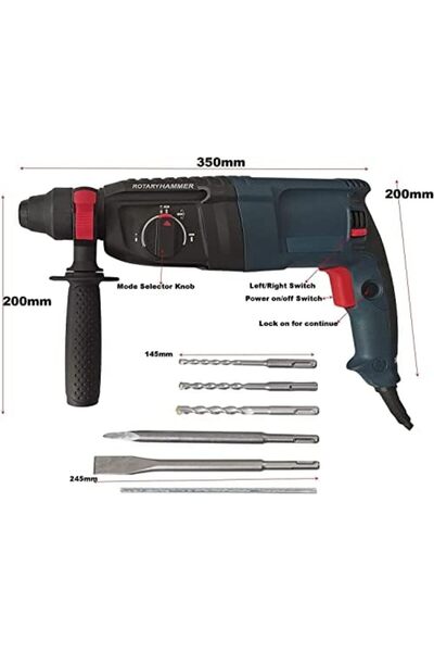 Generic BOSS 2200W Rotary Hammer Drill machine with 3 Modes 3 Hammers Bits 2 Chisels