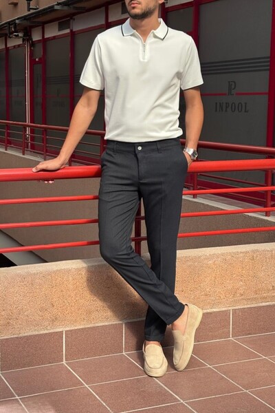 inpool Ανδρικό, Slim Fit, Τετράγωνο σχέδιο, Διπλό πόδι, Υφασμάτινο παντελόνι