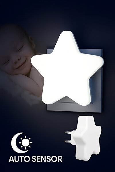 Ecuy Mini Yıldız Gece Lambası LED Sensörlü Priz Işık Bebek Çocuk Yatak Odası ...