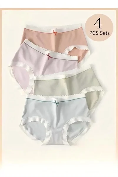 Generic 4-piece Set Women's Briefs Mid-rise Cotton Briefs High-stretch Briefs Soft Full Coverage
