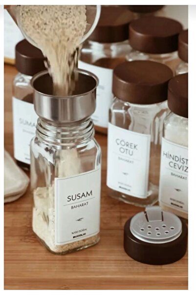 Loyan Akasya kapak Cam Baharat Kavonoz seti,zerdeçal,çörekotu,pulbiber