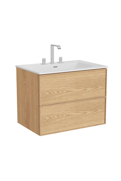 VitrA Metropole Edge Lavabo Dolabı, Çift Çekmeceli, Etajerli 3 Armatür Delikli Lavabolu, 80 Cm, Açık