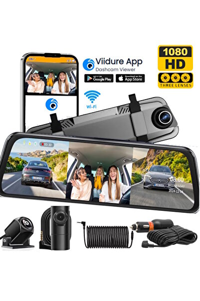 MPIA CC66 Üç (Ön +İç+ Arka) Kameralı 9,66" Tam Ekran Aynalı Araç İçi Kamera Wifi