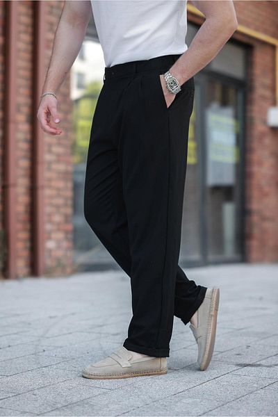 Madmext Black Relaxed Fit Men's Fabric Trousers E6577