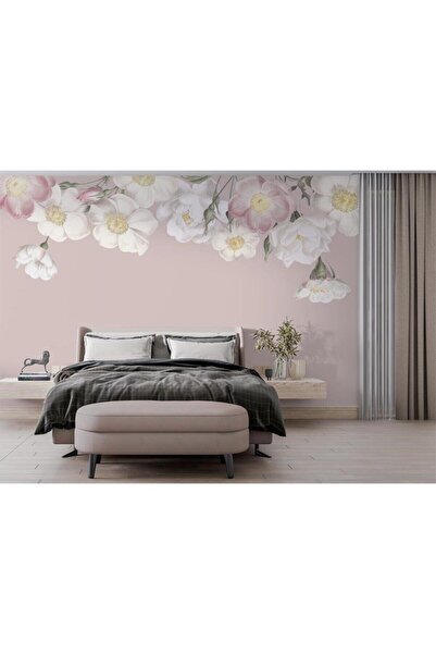 Özen Duvar Kağıtları Pembe Beyaz Çiçekler Duvar Kağıdı