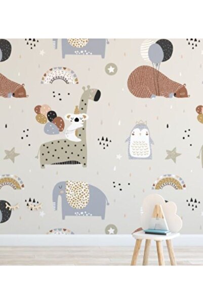 Genel Markalar Sevimli ve Mutlu Canlılar Çocuk Odası Duvar Kağıdı